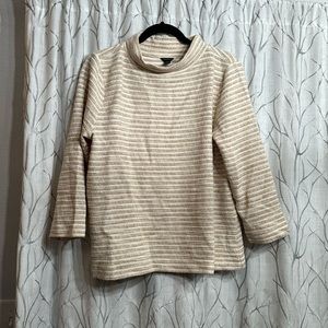 Ann Taylor Cream & White Tweed Striped Mock Neck Sweater Size Large